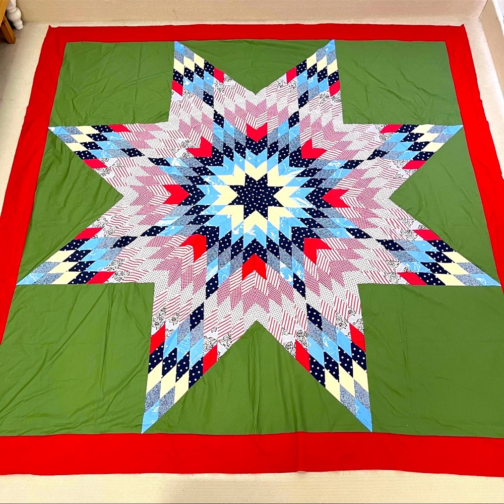 Handmade Texas Lone Star Patchwork Cotton Quilt Top/Topper Machine pieced - Picture 1 of 4